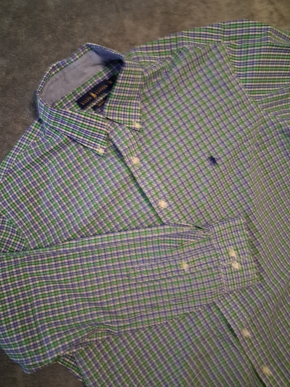 Ralph Lauren Shirt XL Green Plaid Button-Down Shirt Long Sleeve Shirt